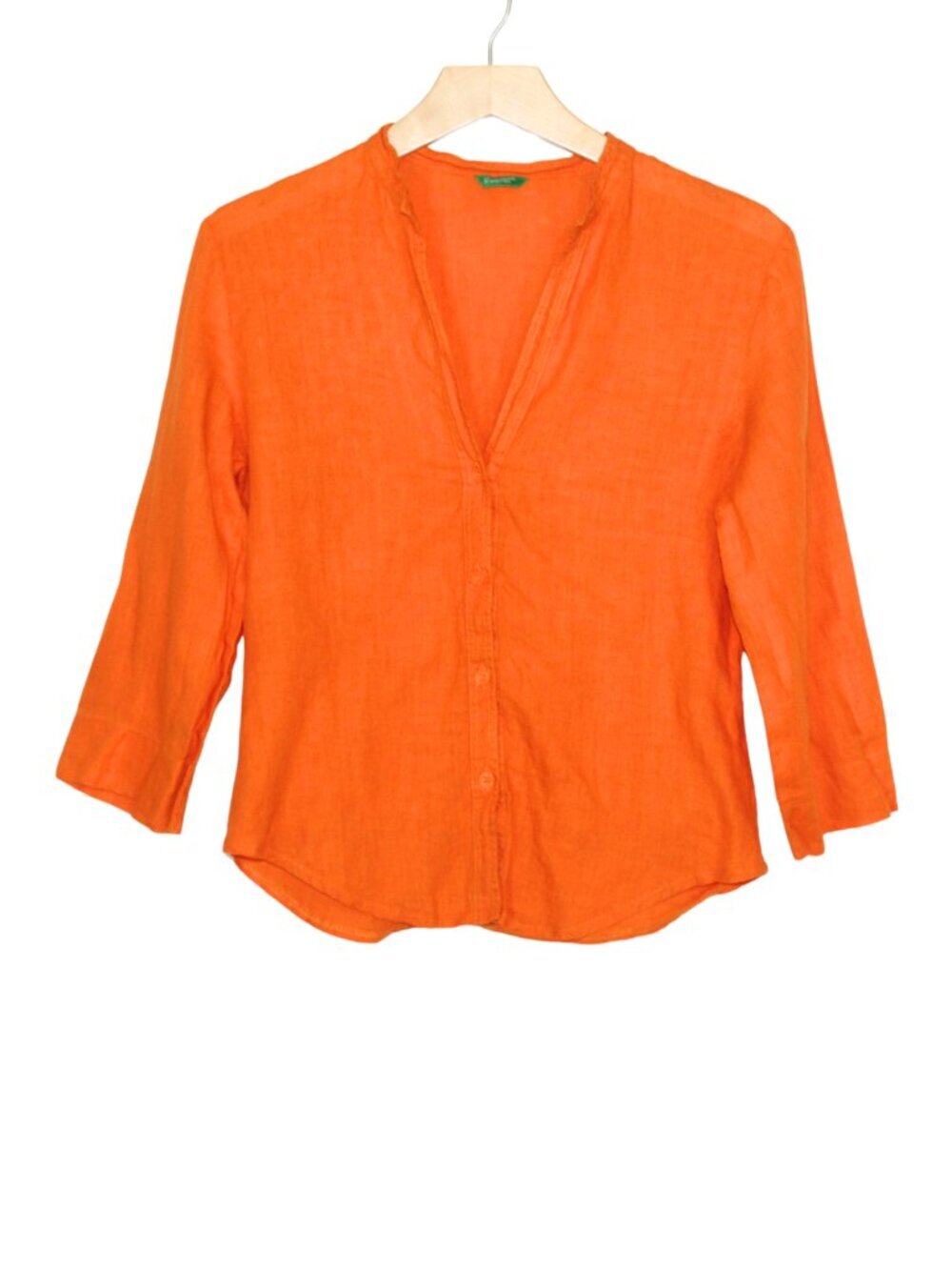United Colors of Benetton women's button up linen shirt size S orange classic